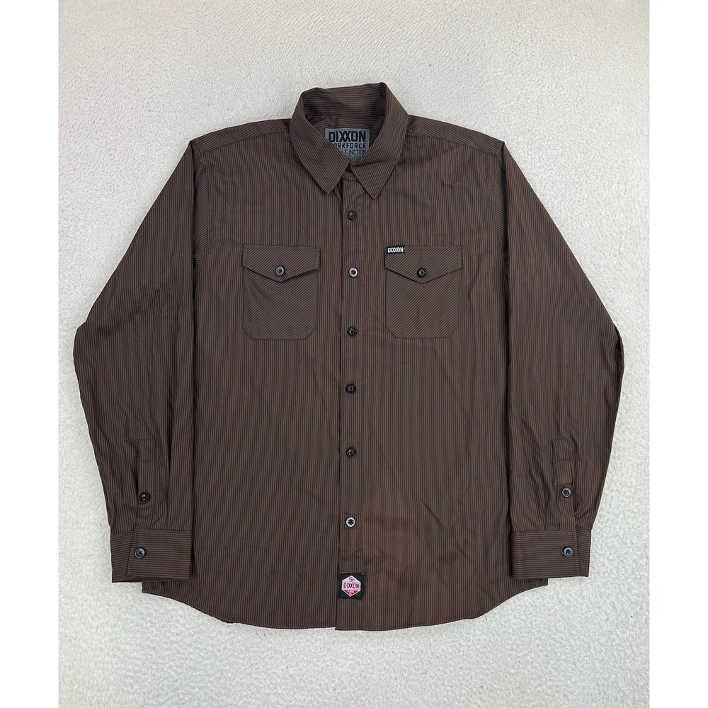 Dixxon Workforce Shirt Men's XL Brown Striped Long Sleeve Button Up Workwear